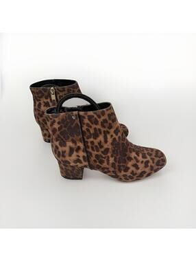 Sam And Libby Boots Women’s 7.5 Eliza Leopard Print Zip Heels Ankle Bootie Brown